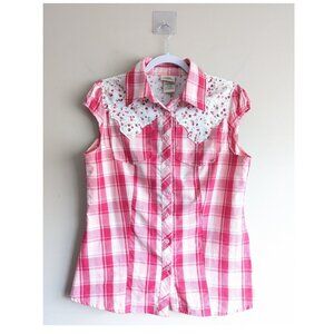 Vintage Pink Plaid Button Down Shirt